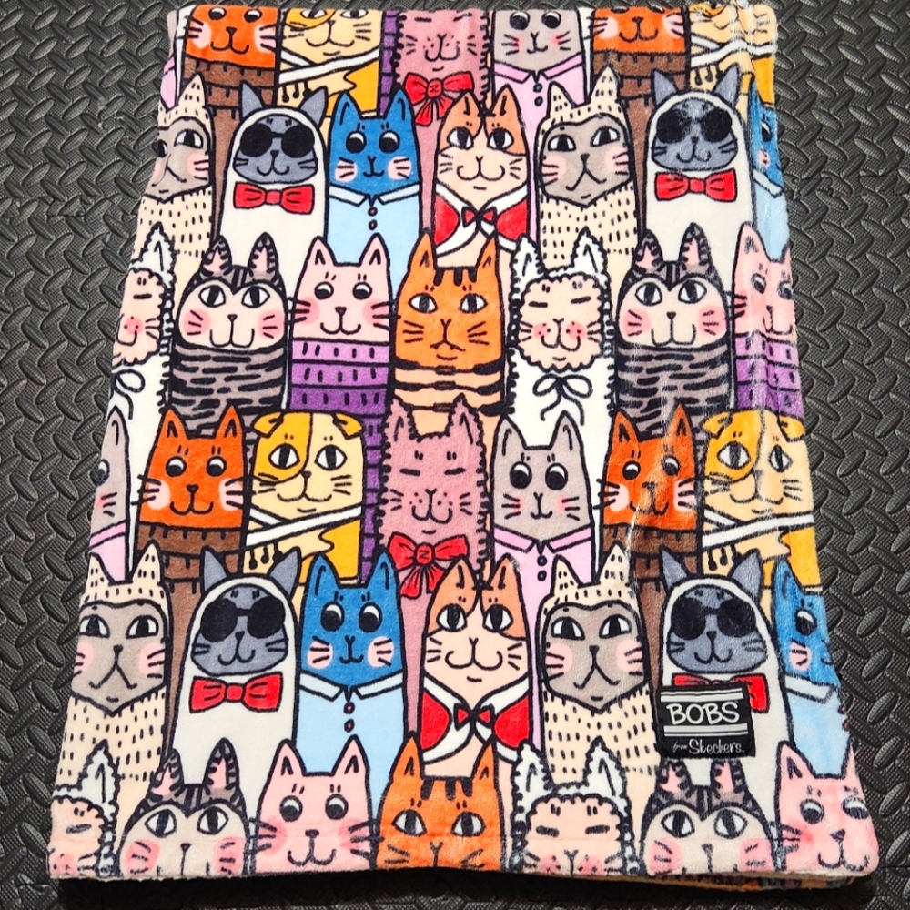 BOBS Skechers Cat Blanket Sherpa Fleece Throw Colorful Kitty 50x60